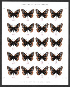 4603  65c. Baltimore Checkerspot Butterfly,  Full Sheet,  Free Insured Shipping,