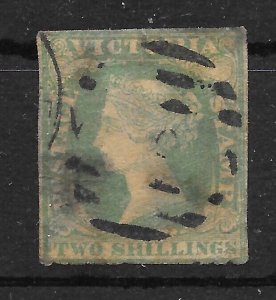 AUSTRALIA - VICTORIA SG56 1857 2/= DULL BLUISH-GREEN ON PALE YELLOW USED (p)