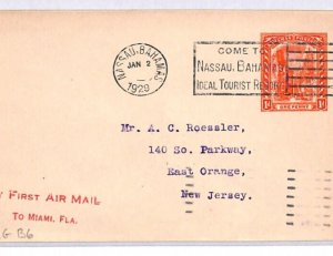 BAHAMAS Air Mail FIRST FLIGHT USA Miami 1929 Postal Stationery 1d Nassau YX63