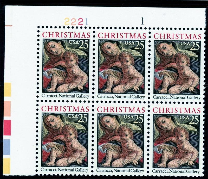 US  2427  Madonna and Child 25c  - Plate Block of 6 - MNH - 1989 - 2221-1  UL  T 