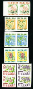 Liberia Stamps # 350-3 + C91-2 XF Flower imperf pairs OG NH