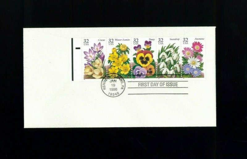 1996 Kennett Square Pennsylvania Winter Flowers Booklet Pane First Day Cover