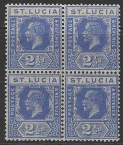 ST.LUCIA SG96 1921 2½d BRIGHT BLUE MNH BLOCK OF 4