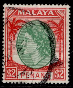 MALAYSIA - Penang QEII SG53, $2 bronze-green & scarlet, FINE USED. Cat £22.