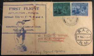1931 Port Spain Trinidad First Flight Airmail Cover FFC To Cozumel Mexico FAM 6
