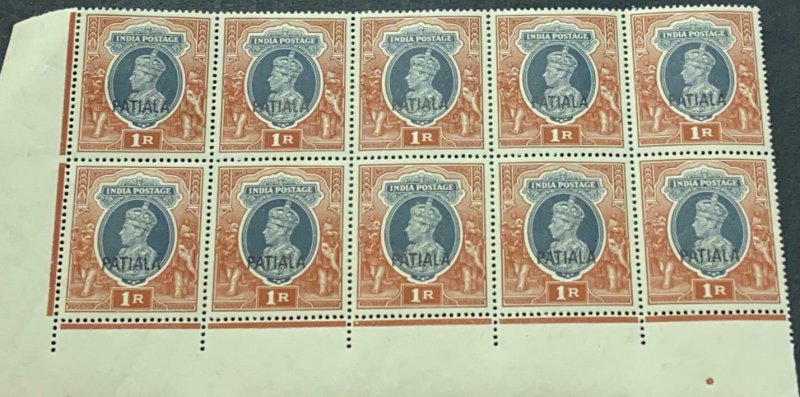 A) 1937, INDIA, KING JORGE VI, OVERPRINT PATIALA, RED BROWN, DARK GRAY, MNH, BLO 