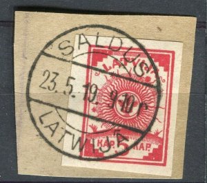 LATVIA; 1919 early first issue Imperf 5k. Full Saldus POSTMARK PIECE