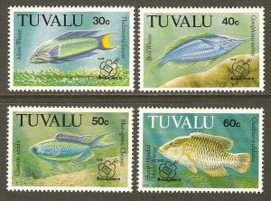 Tuvalu #629-32 NH Fish Defins/KL '92 Ovpt.