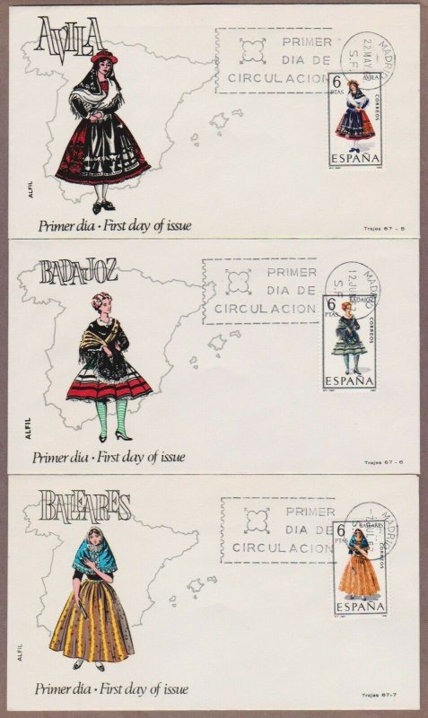 Spain # 1396 - # 1403 , 1967 Regional Costumes on 8 FDCs - I Combine S/H