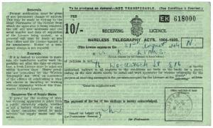 (I.B) George VI Revenue : Wireless Licence 10/- (1946)