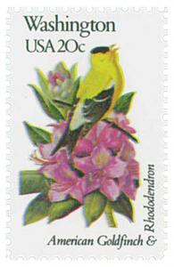 1982 20c State Birds & Flowers, Washington American Goldfinch Scott 1999 Mint NH