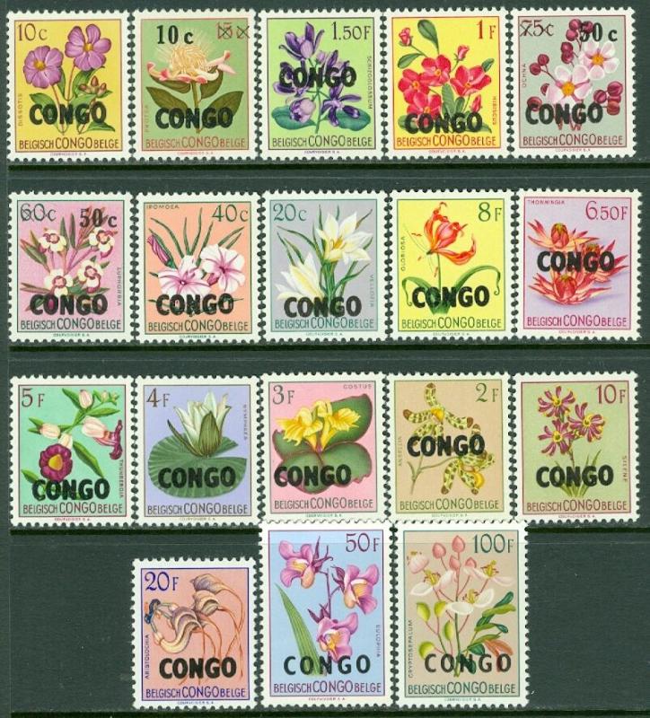 EDW1949SELL : CONGO 1960 Scott #323-40 Flowers. Very Fine, Mint NH. Catalog $75.