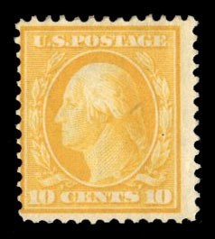 United States, 1904-9 #338 Cat$70, 1909 10c yellow, hinged, inclusions