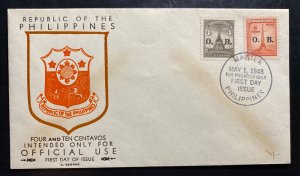 1948 Manila Philippines First Day Cover FDC Four And Ten Cents Stamp Issue