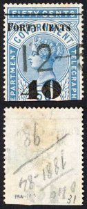 Ceylon BFT49 40c  (Type T44) on 50c Blue Telegraph Cat 5 pounds