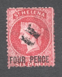 St. Helena, Scott #15   VF, Used, 4p on 6p carmine, CV $60.00 ..... 5980011