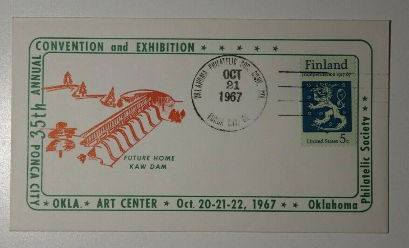 OPS Ponca City Ok Art Center Conv & Exhibition Kaw Dam 1967 Philatelic Cachet 