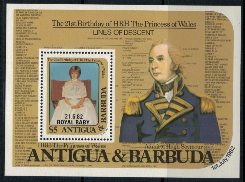Antigua #672-5* NH  CV $6.25 Royal Baby overprints cplt. Set & S.Sheet