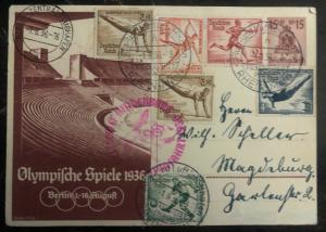 1936 Frankfurt Germany LZ 129 Hindenburg Zeppelin Olympic PS Postcard Cover 3