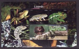 D2-Malawi-unused NH sheet of 6 -Lizards-Reptiles-2011-issue 