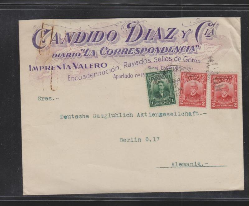 G)1916CUBA, 1 GREEN & 2 RED CENTS, COMERCIAL COVER DIARIO 