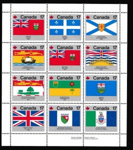 Canada # 832a, Territorial Flags, Sheet of 12 Different, Mint NH, 1/2 Cat.