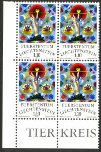 LIECHTENSTEIN 1977 1.10fr ZODIAC SIGN LIBRA Issue BLOCK OF 4 Sc 608 MNH