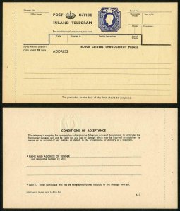 TP31a KGVI 1s6d Post Office Inland Telegram Form with Tudor Crown
