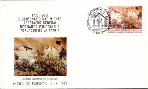 CHILE 1978 CACHET FDC COVER COMM BICENTENARY GENERAL B O'HIGGINS SPECIAL CANC