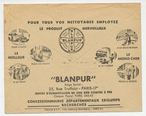 Postal cheque cover France ( 1936 ) Cleaning product - Blanpur - Car - Kitchen -