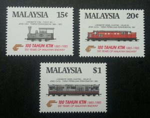 *FREE SHIP Malaysia 100 Years Of Malayan Railway 1985 Train Transport (stamp MNH