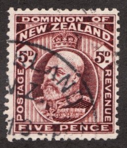 1909 New Zealand Sc #136 / Five Pence KEVII - Used postage stamp Cv$5