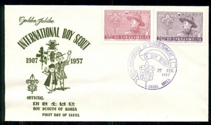 KOREAN 1957 BOY SCOUT SET ON CACHETED FDC, VF