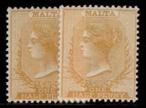 MALTA GV SG18 + 19, ½d SHADE VARIETIES, NH MINT. Cat £58.