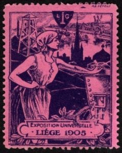 1905 Belgium Cinderella Poster Stamp Liege Universal Exposition Unused