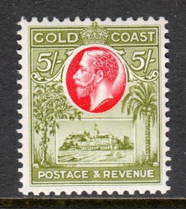 GOLD COAST — SCOTT 107 — 1928 5/- KGV CHRISTIANBORG CASTLE — MH — SCV $72