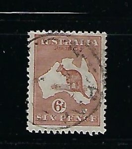 AUSTRALIA SCOTT #49 1915-24 KANGAROO WMK 10- 6D (YELLOW BROWN) USED