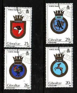 Gibraltar-Sc#465-8- id5-used set-Royal Navy Crests-Ships-1984-