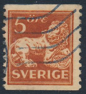 Sweden Scott 117v (Fa 141), 5ö brown Lion type I, F-VF Used