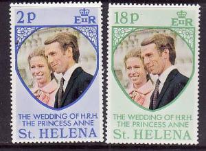 St Helena-Sc#277-8- id7-unused NH set-Royal Wedding-Princess Anne-1973-