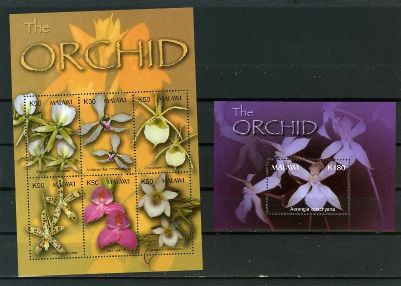 MALAWI 2003 FLORA FLOWERS ORCHIDS SHEET OF 6 STAMPS & S/S MNH