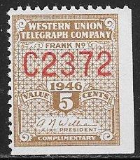 USA 16T114, 5c Western Union 1946, single, MNH, F-VF