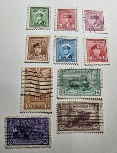 Stamp Canada Issues of 1942-3 #249-252, 254-255, 257, 259-261
