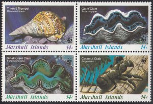 Marshall Islands 1986 MNH Sc 113a Block of 4  14c Invertebrates