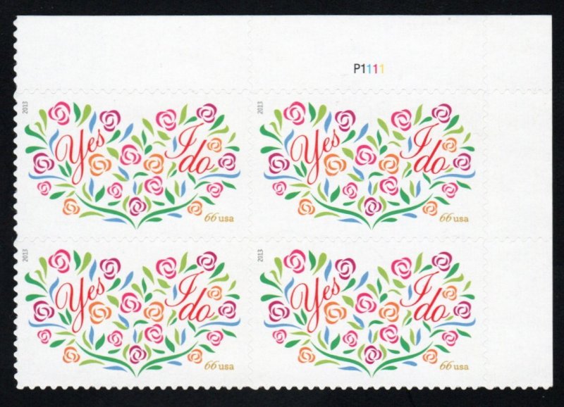 SC# 4765 - (66c) - Yes I Do - MNH - Plate Block/4