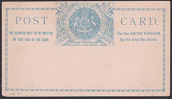 NEW SOUTH WALES 1888 2d Stamp Jubilee commem postcard unused...............53757