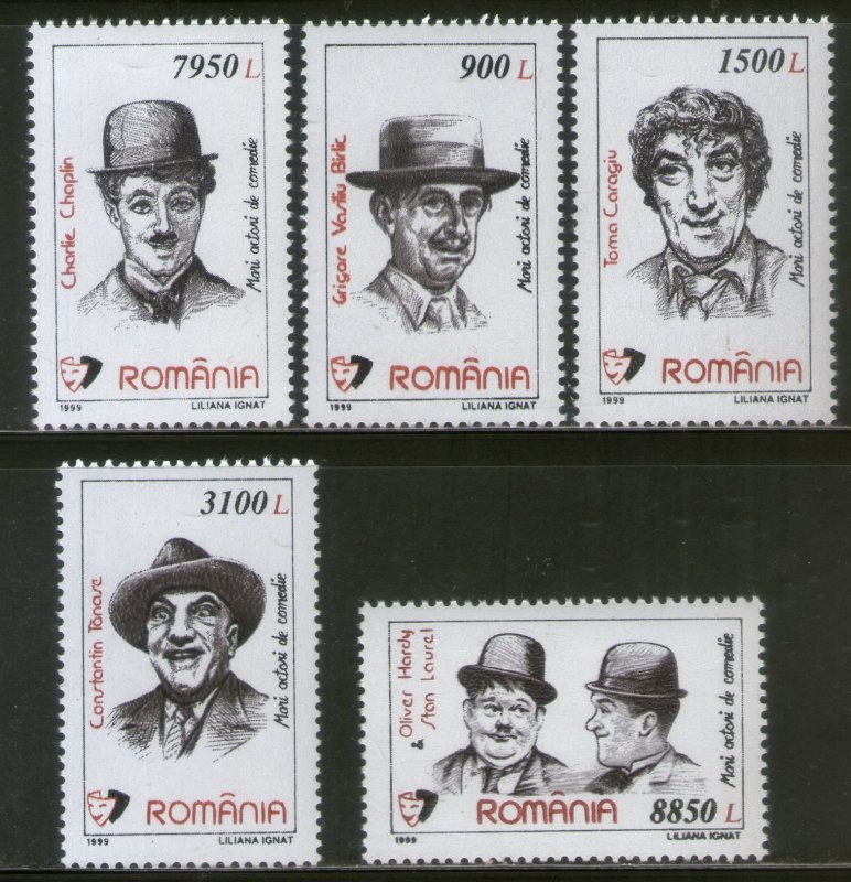 Romania 1999 Comic Film Actors Charlie Chaplin Sc 4321-25 MNH # 879