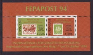 Surinam-Sc#988a- id8-unused NH sheet-Stamp on Stamp-FEDAPOST-1994-