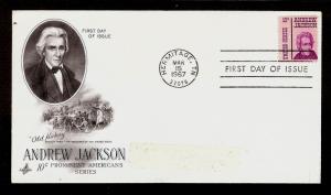 FIRST DAY COVER #1286 Andrew Jackson 10c ARTCRAFT U/A FDC 1967