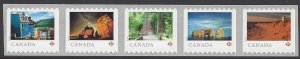 Canada #3061a MNH  strip of 5 from roll, various Canadian scenes, issued 2018